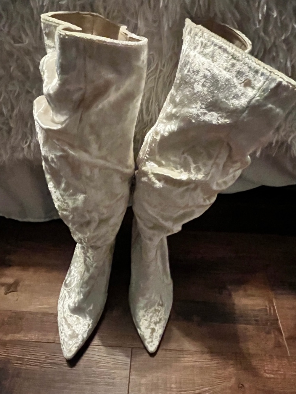 Cream crush Velvet Knee High heel Boots - Size 9